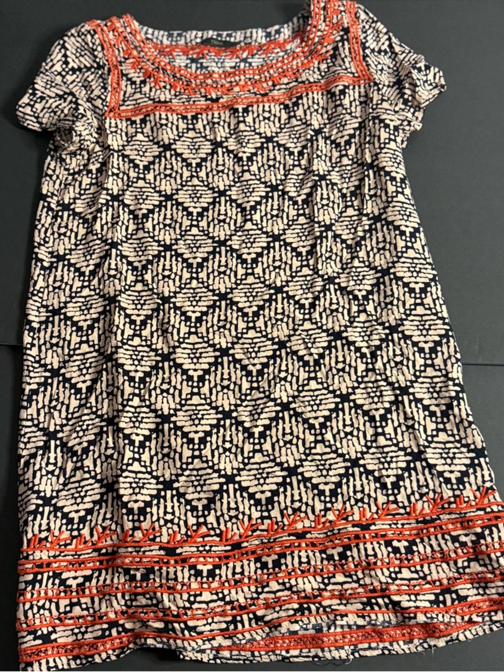 THML Boho Tunic Dress Woman’s Medium Geometric Embroidery black orange